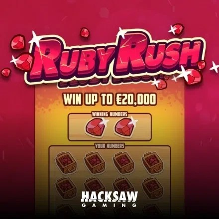 Ruby Rush online game logo by Hacksaw Gaming on rewardscasino.fr
